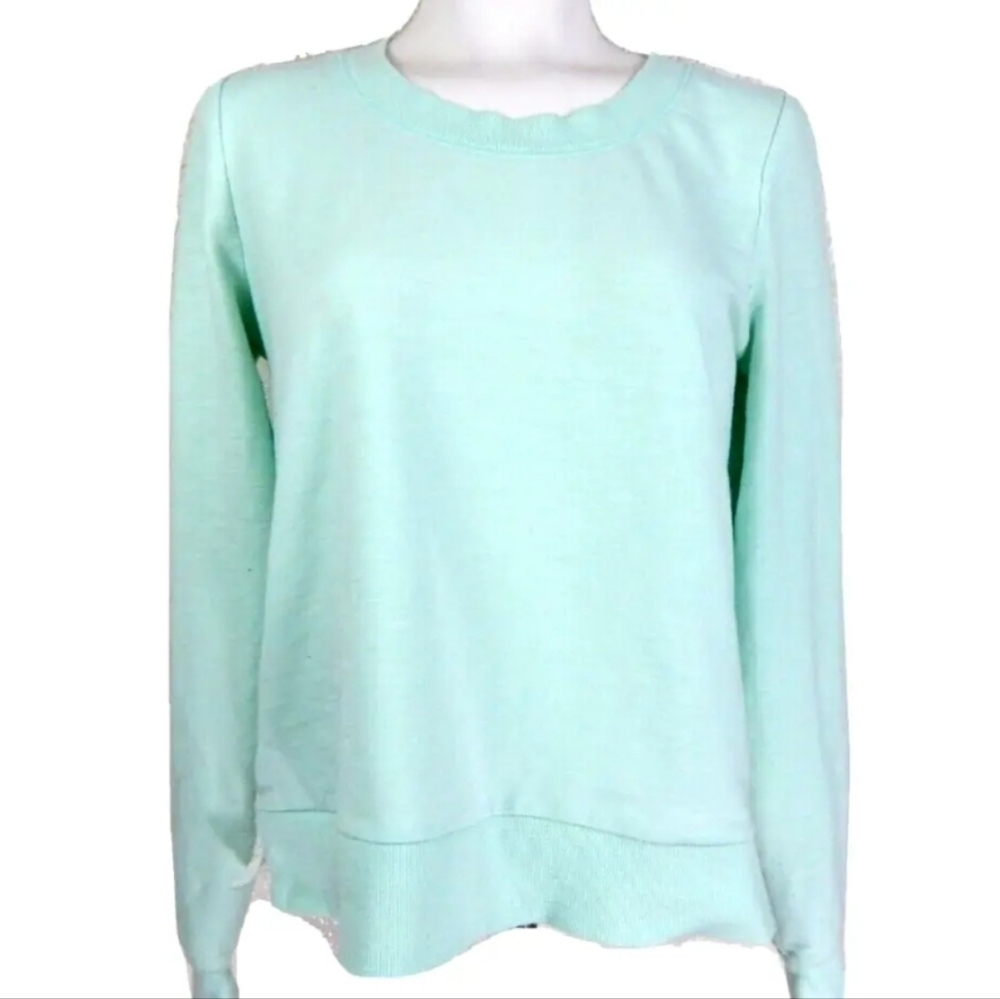 Saturday Sunday Anthropologie Green Button Back Lace Trim Pullover